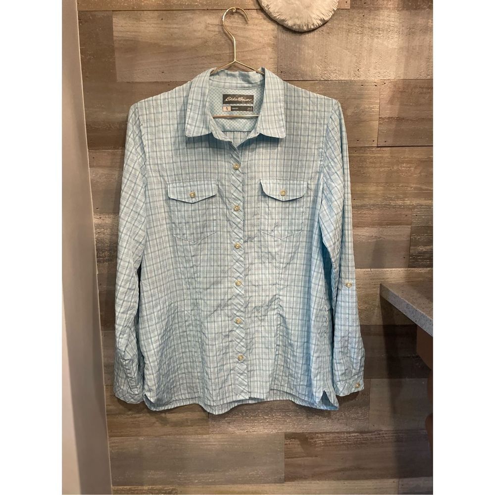 Eddie Bauer Light Blue Plaid Button-Down Shirt
